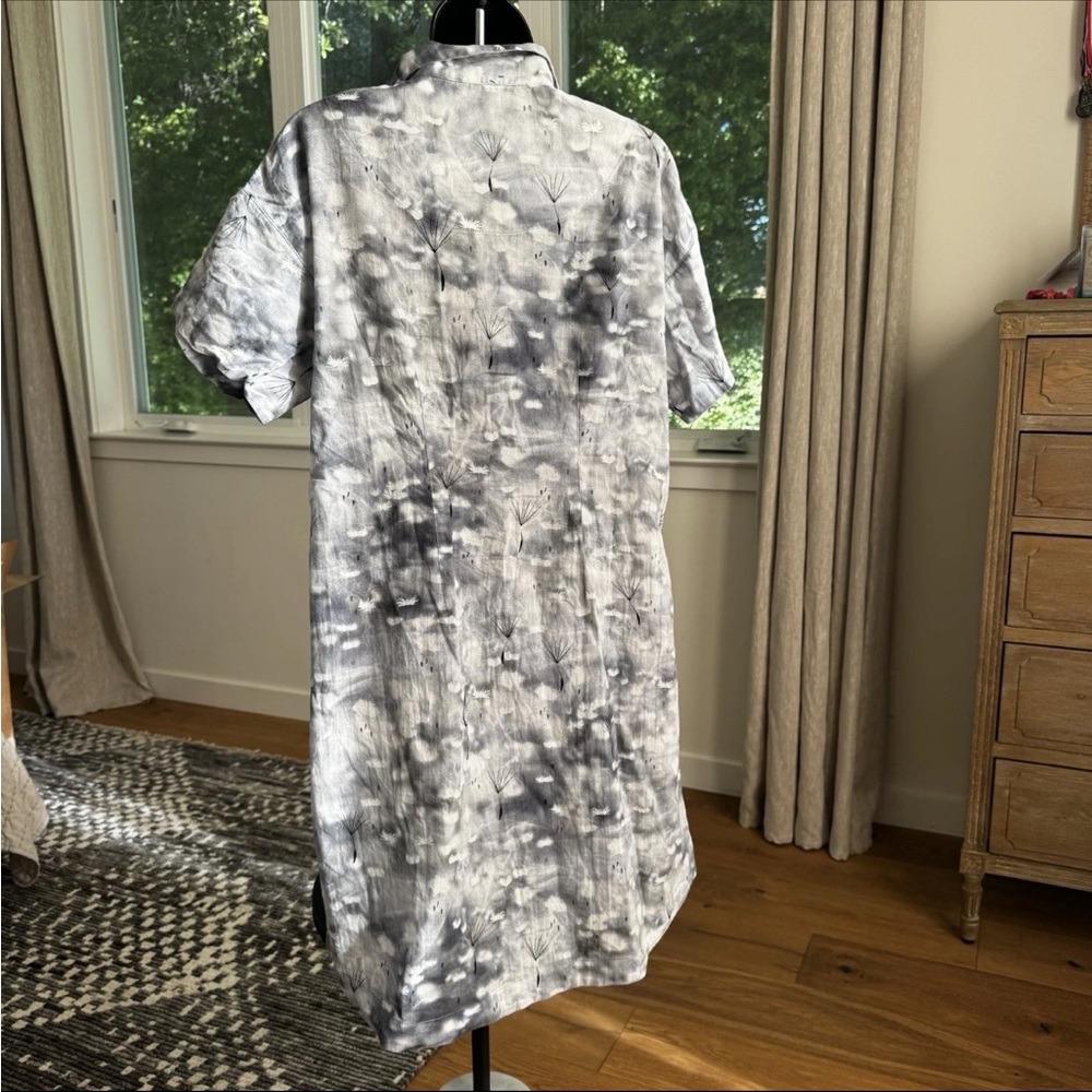 Bitte Kai Rand Cotton Shirt Dress Gray Dandelion Print Utility Pockets Sz M EUC - Picture 6 of 12